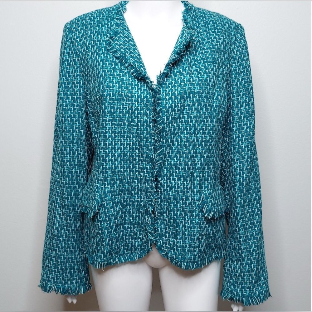 J.Marco Sz L Turquoise Teal Blue Tweed Blazer